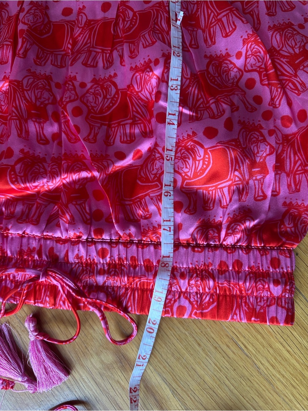 SHUG Womens 100% Silk Smocked Ruffle Skort Set Pink Red Bulldog Festival NEW - Picture 6 of 11